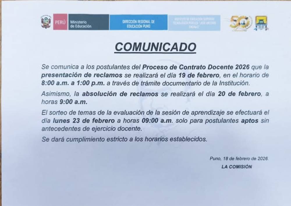 Comunicado – Proceso de Contrato Docente 2026