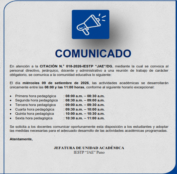 Comunicado - Citación N° 018-2026-IESTP"JAE"/DG